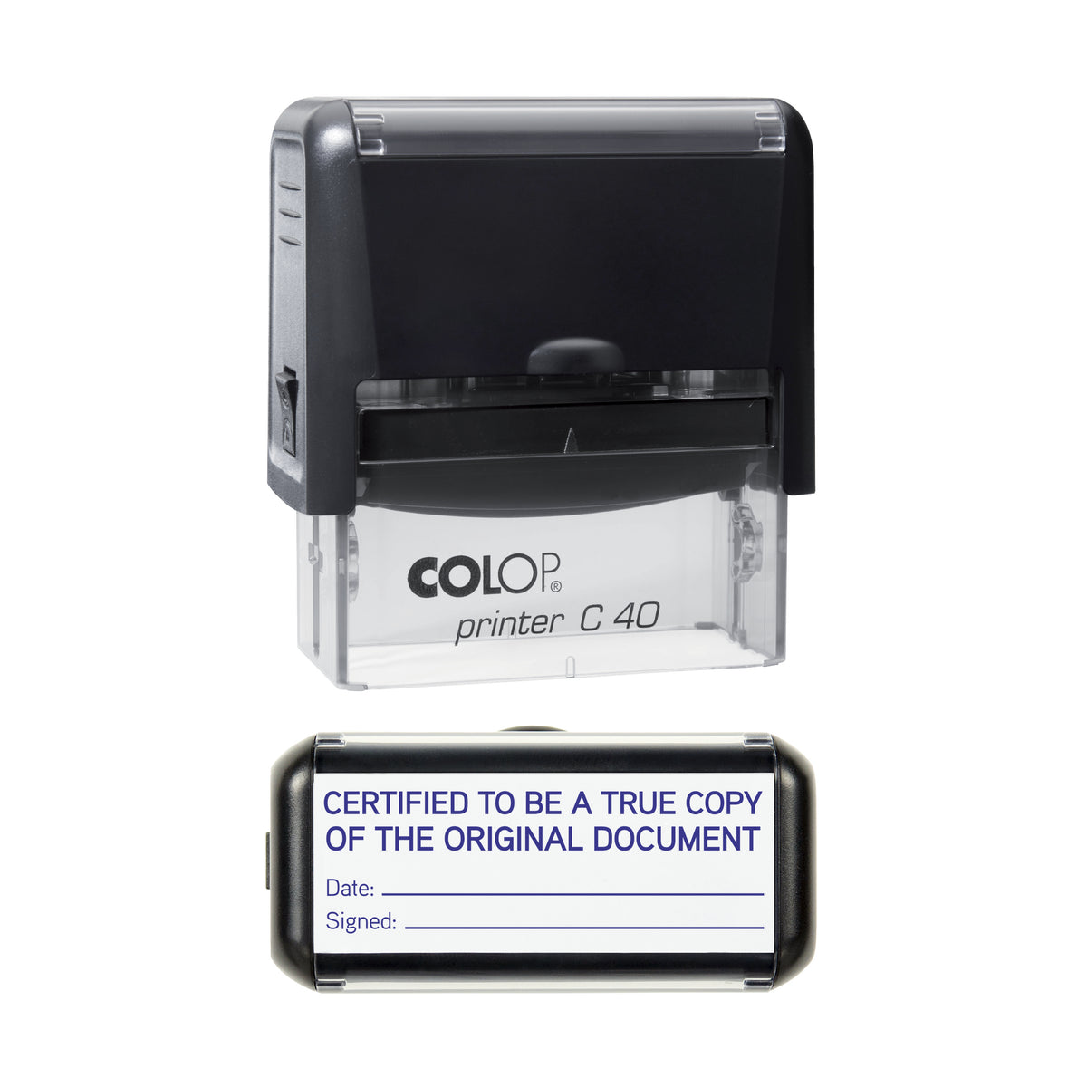Certified To Be A True Copy - Rubber Stamp - COLOP C40 - 58 × 22 mm Impression — violet ink