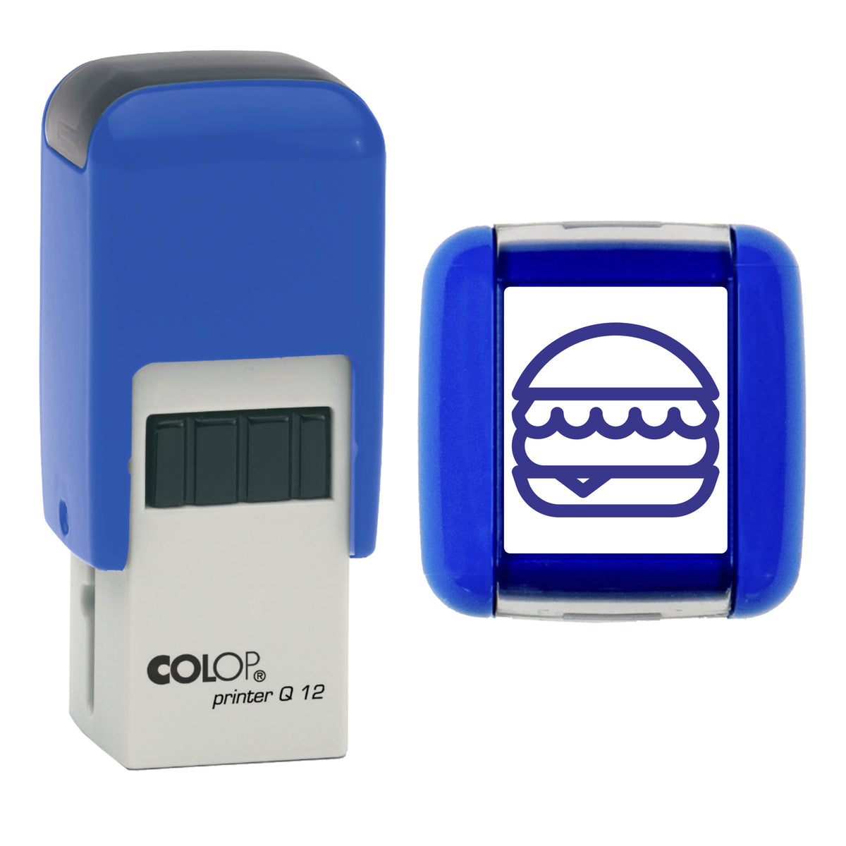 Burger COLOP Q12 violet ink impression, 12 x 12mm