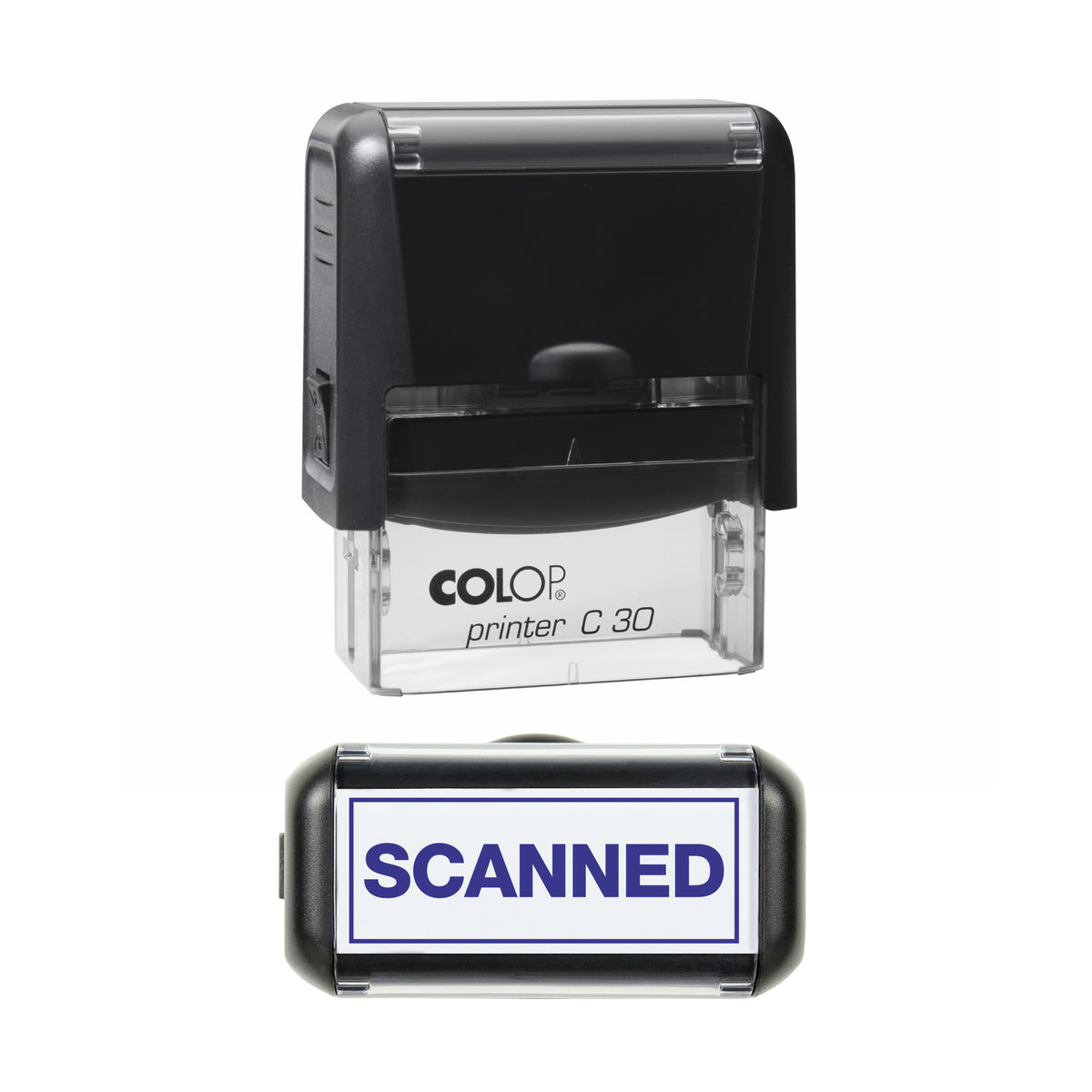 Scanned with Border COLOP C30 stamp impression in violet ink, 45 x 18mm