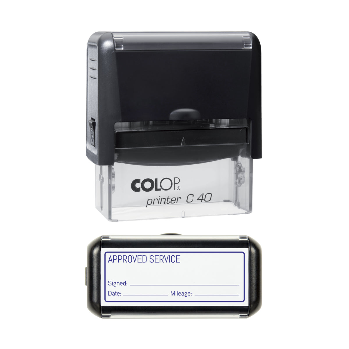 Approved Service - Self Inking Rubber Stamp - COLOP C40 - 58 × 22 mm Impression — violet ink