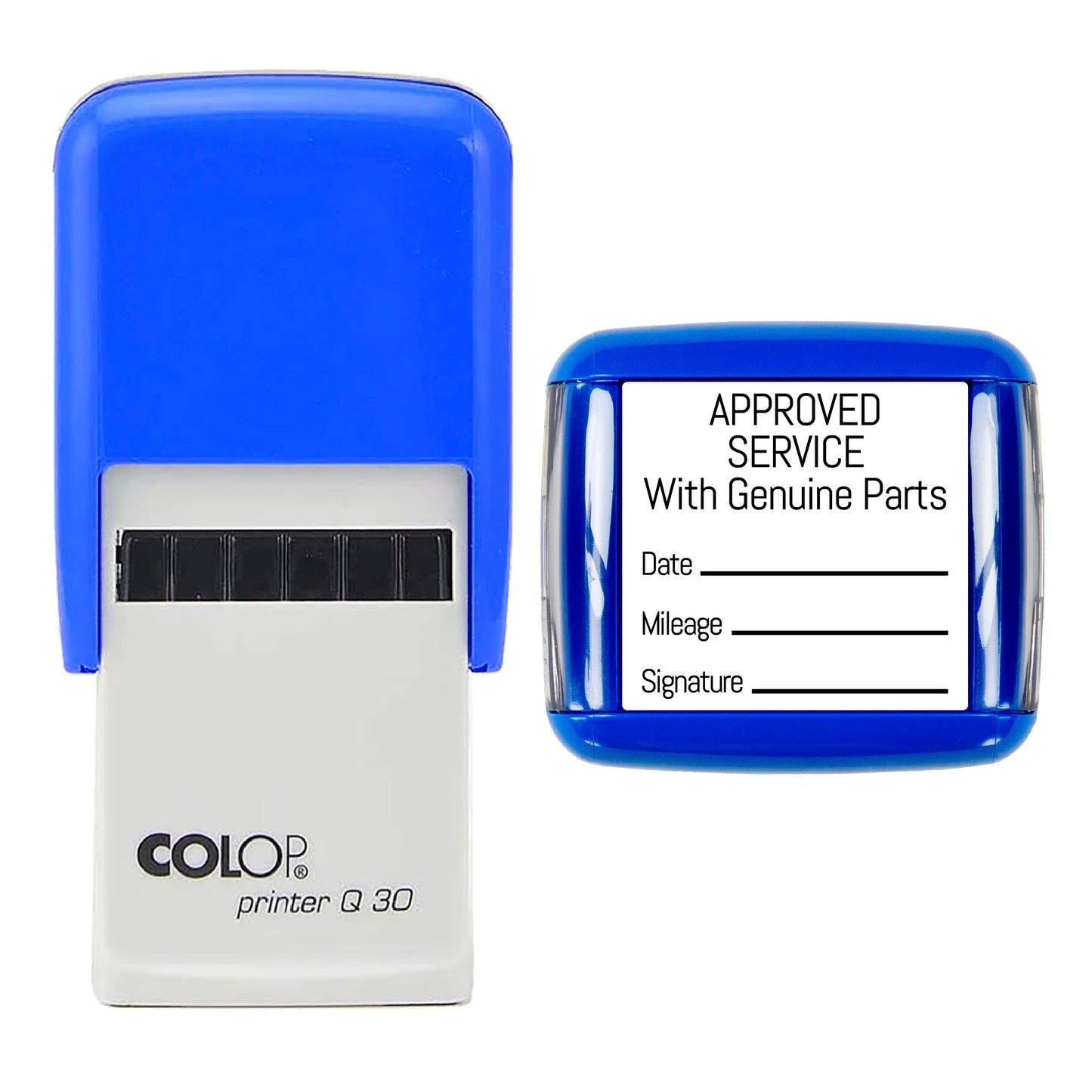 Approved Service With Genuine Parts - Self Inking Rubber Stamp - 30mm x 30mm Impression