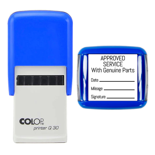 Approved Service With Genuine Parts - Self Inking Rubber Stamp - 30mm x 30mm Impression