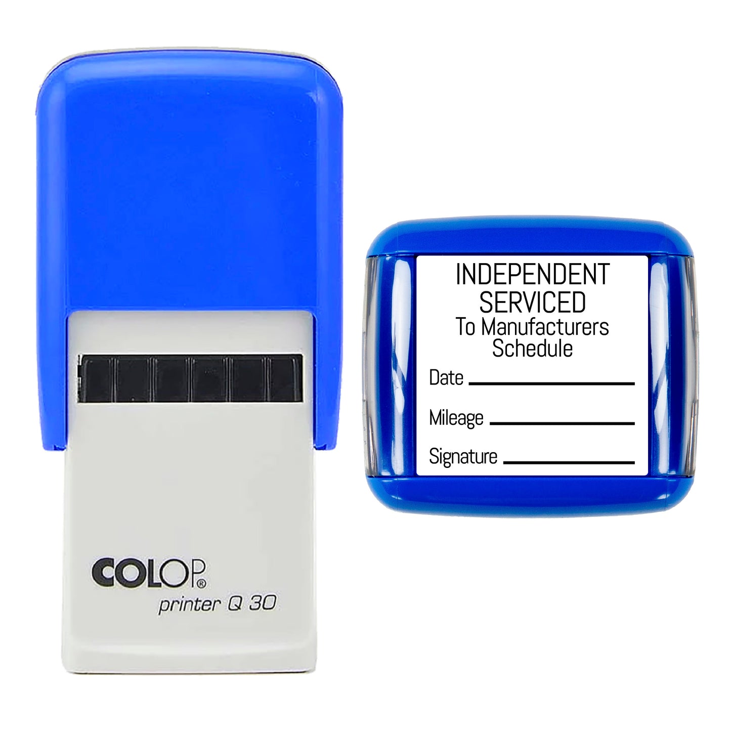Independent Serviced To Manufacturers Schedule - Self Inking Rubber Stamp - 30mm x 30mm Impression