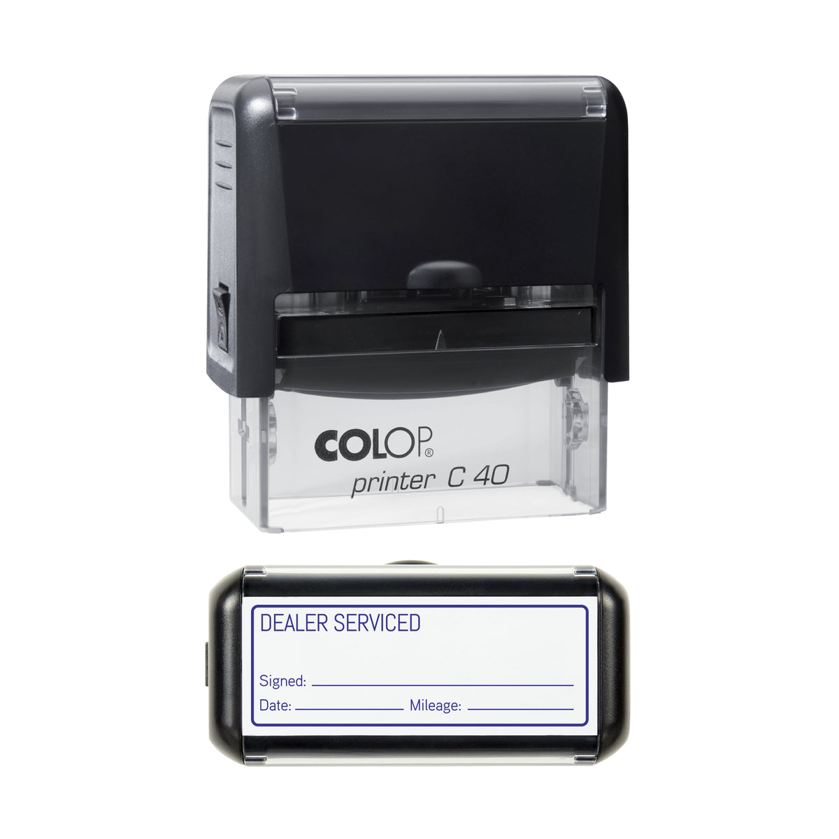 Dealer Serviced - Self Inking Rubber Stamp - COLOP C40 - 58 × 22 mm Impression — violet ink