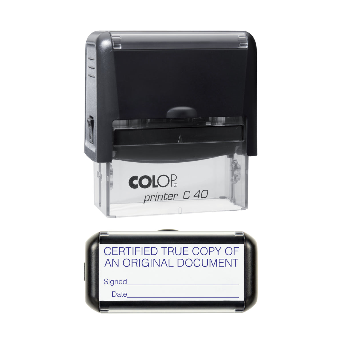 Certified True Copy of an Original Document - COLOP C40 58 x 22mm self-inking stamp - Violet ink