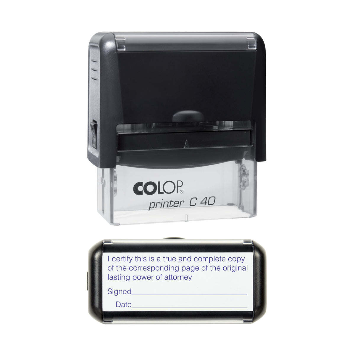 Original Certified Lasting Power of Attorney - COLOP C40 58 x 22mm self-inking stamp - Violet ink