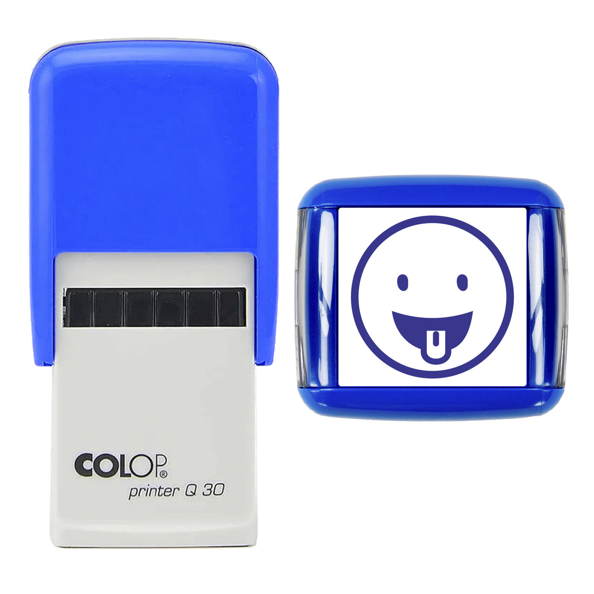 Tongue Out stamp, COLOP Q30, violet ink