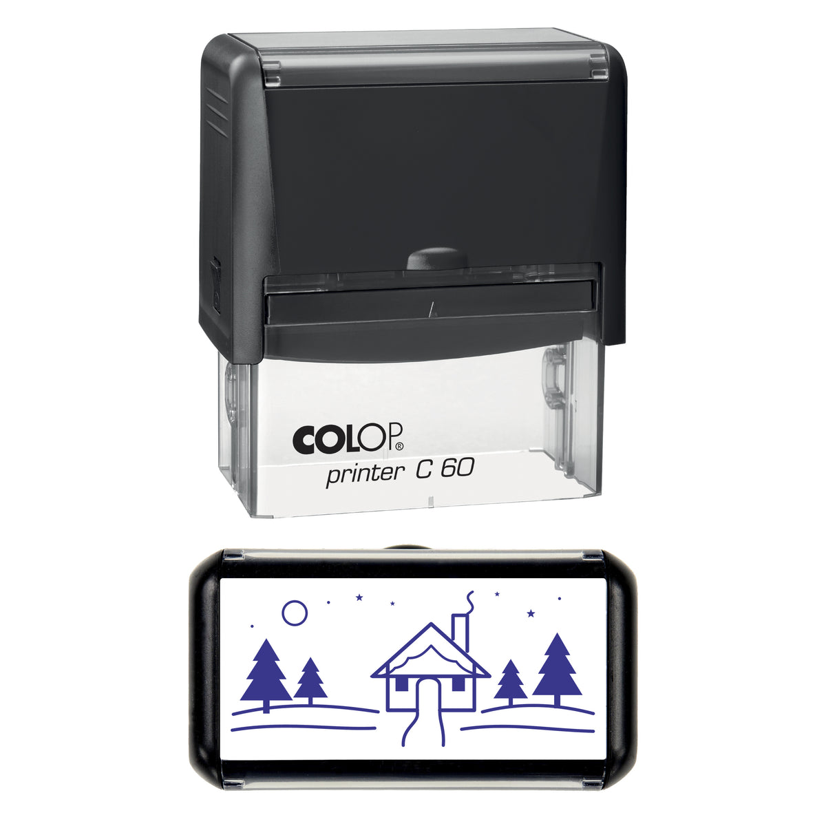Winter Cottage Christmas Stamp, COLOP C60, 77 x 36mm, violet ink