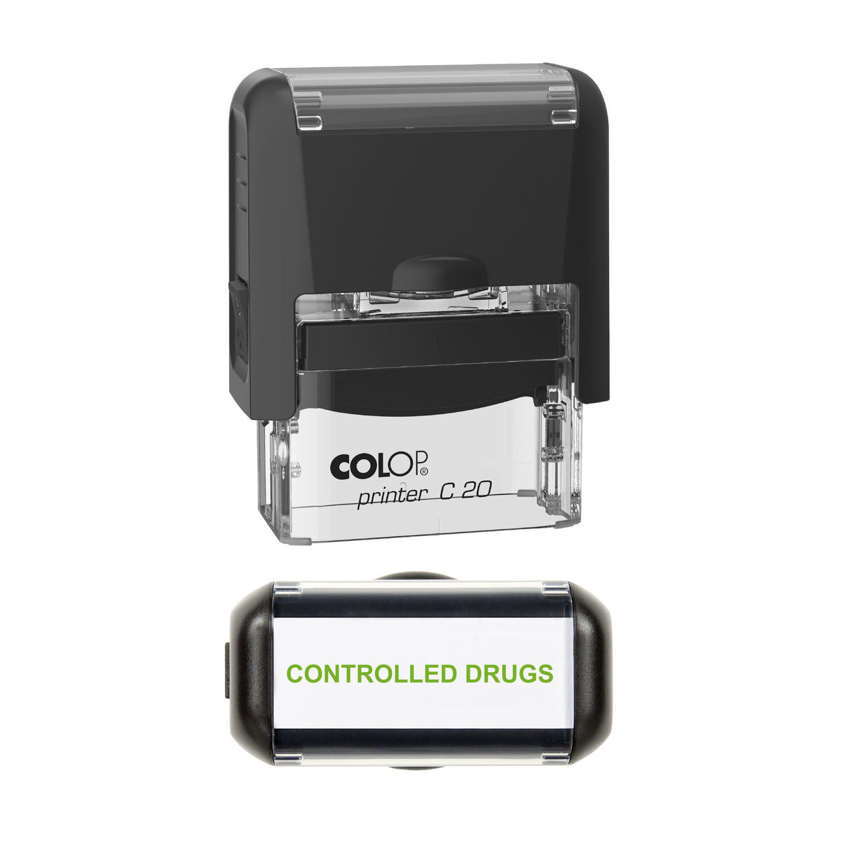 Controlled Drugs Pharmacy Stamp, COLOP C20, 37 x 12mm, light_green ink
