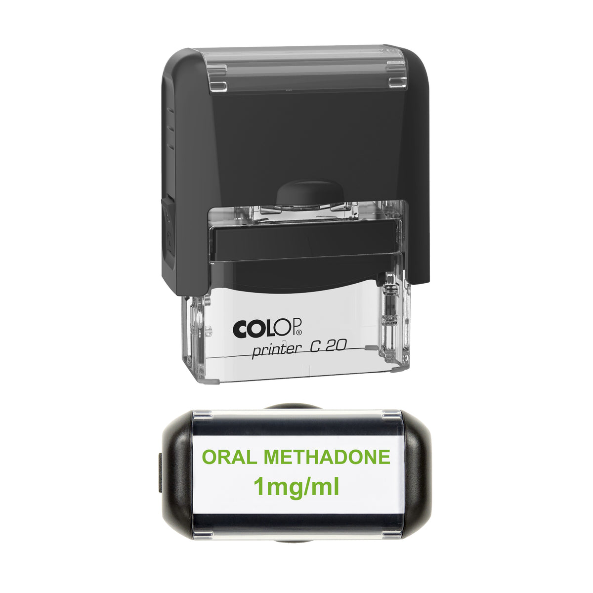 Oral Methadone 1mg/ml Pharmacy Stamp, COLOP C20, 37 x 12mm, light_green ink