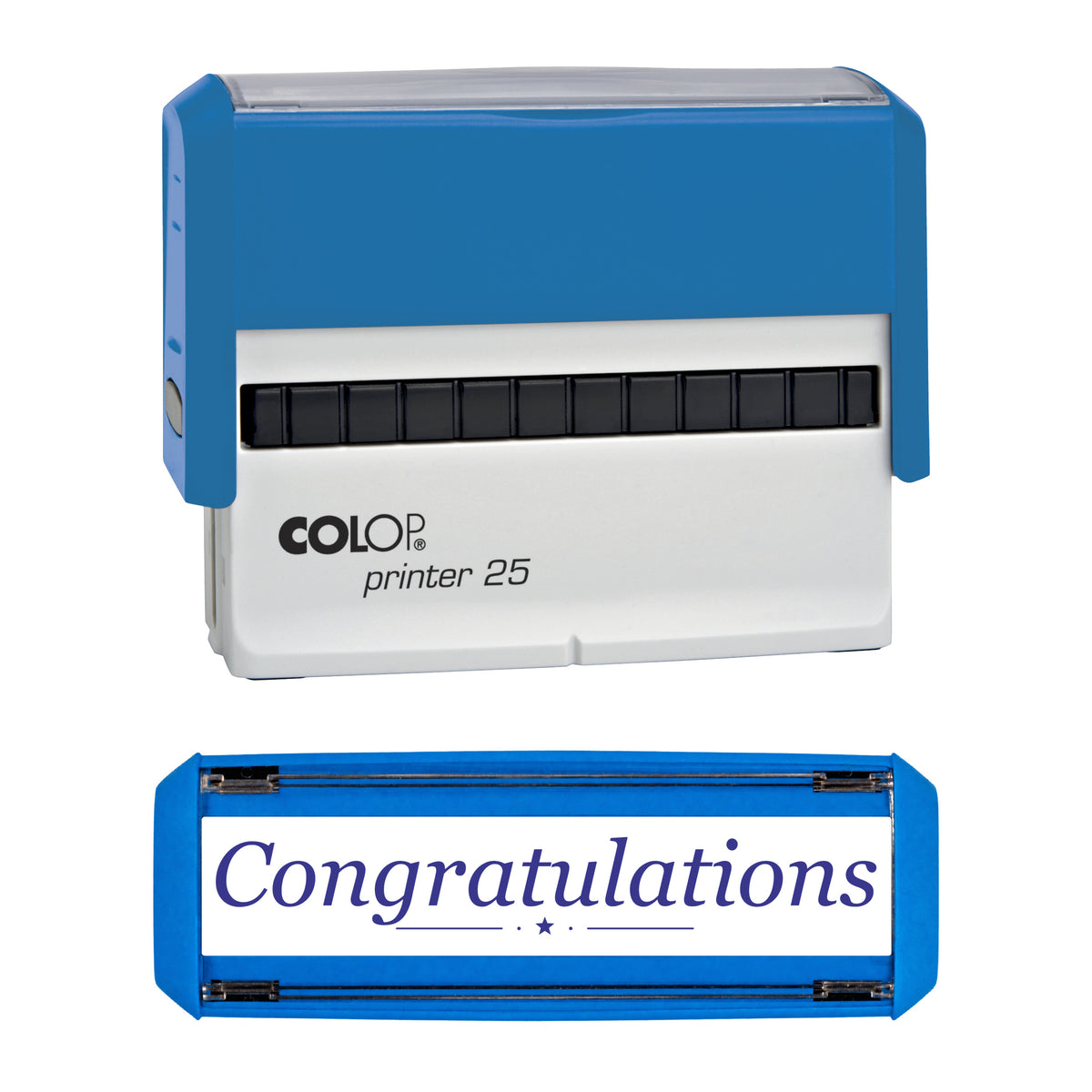 Congratulations Greeting Stamp, COLOP P25, 75 x 15mm, violet ink