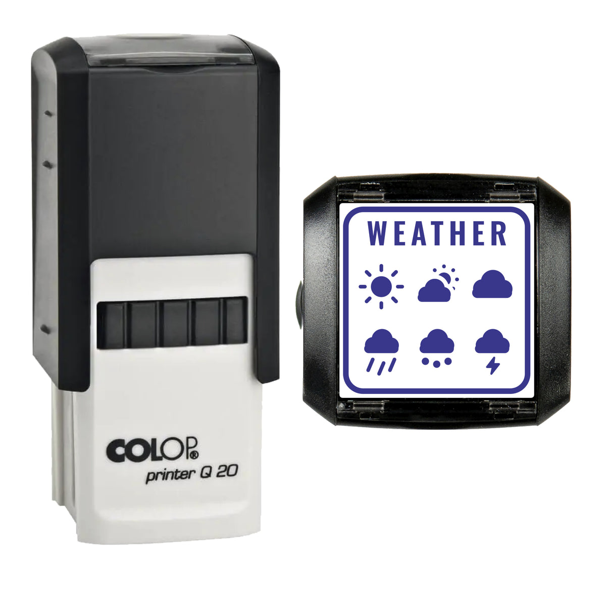 Weather Tracker Journal Stamp, COLOP Q20, 20 x 20mm, violet ink