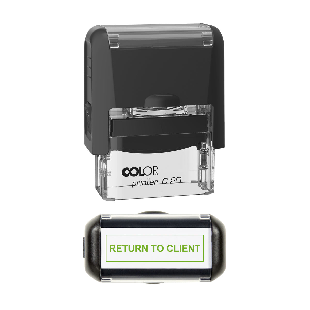 Return to Client Stamp, COLOP C20, 37 x 12mm, light_green ink