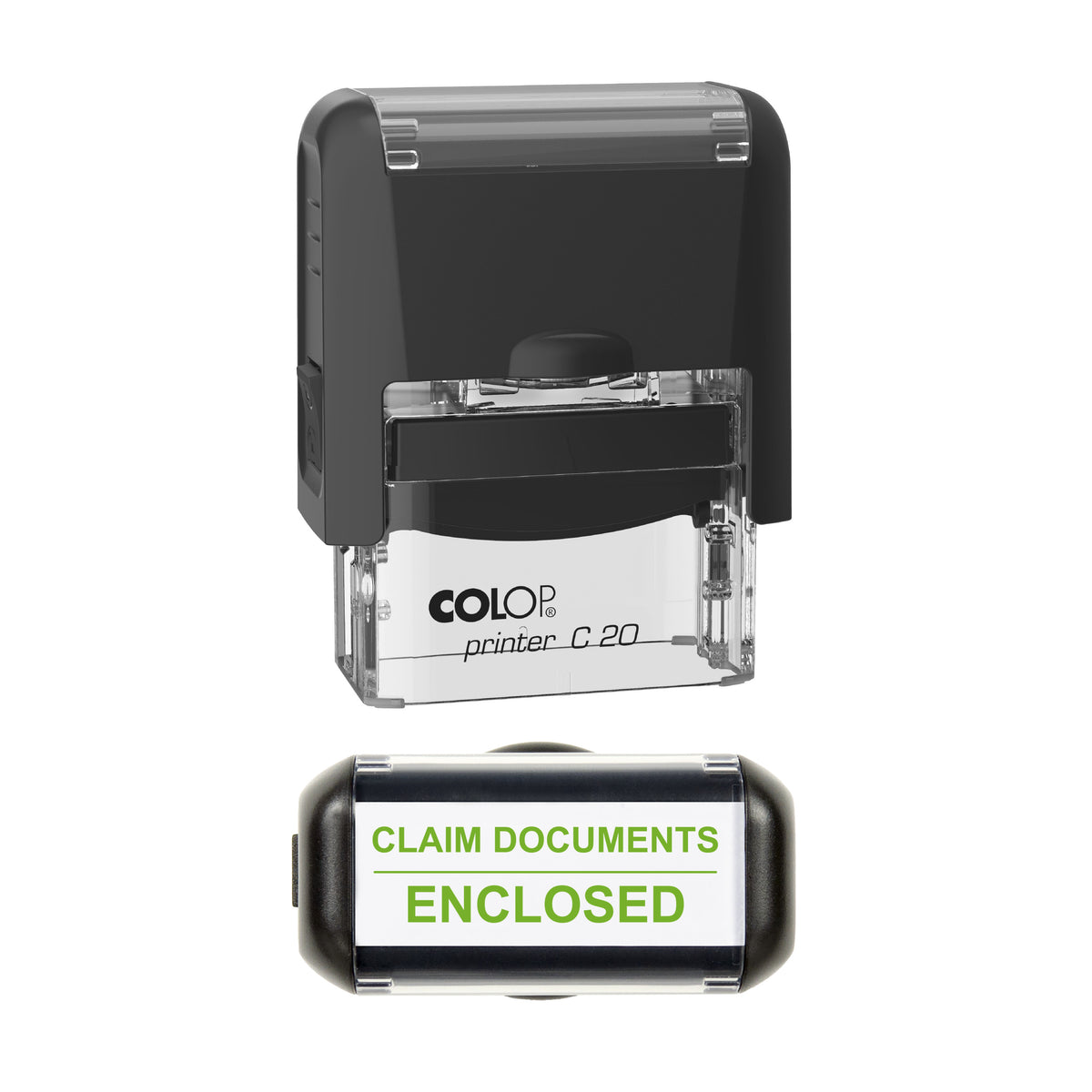 Claim Documents Enclosed Stamp, COLOP C20, 37 x 12mm, light_green ink
