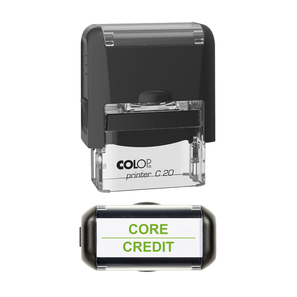 Core Credit Vehicle Service Stamp, COLOP C20, 37 x 12mm, light_green ink