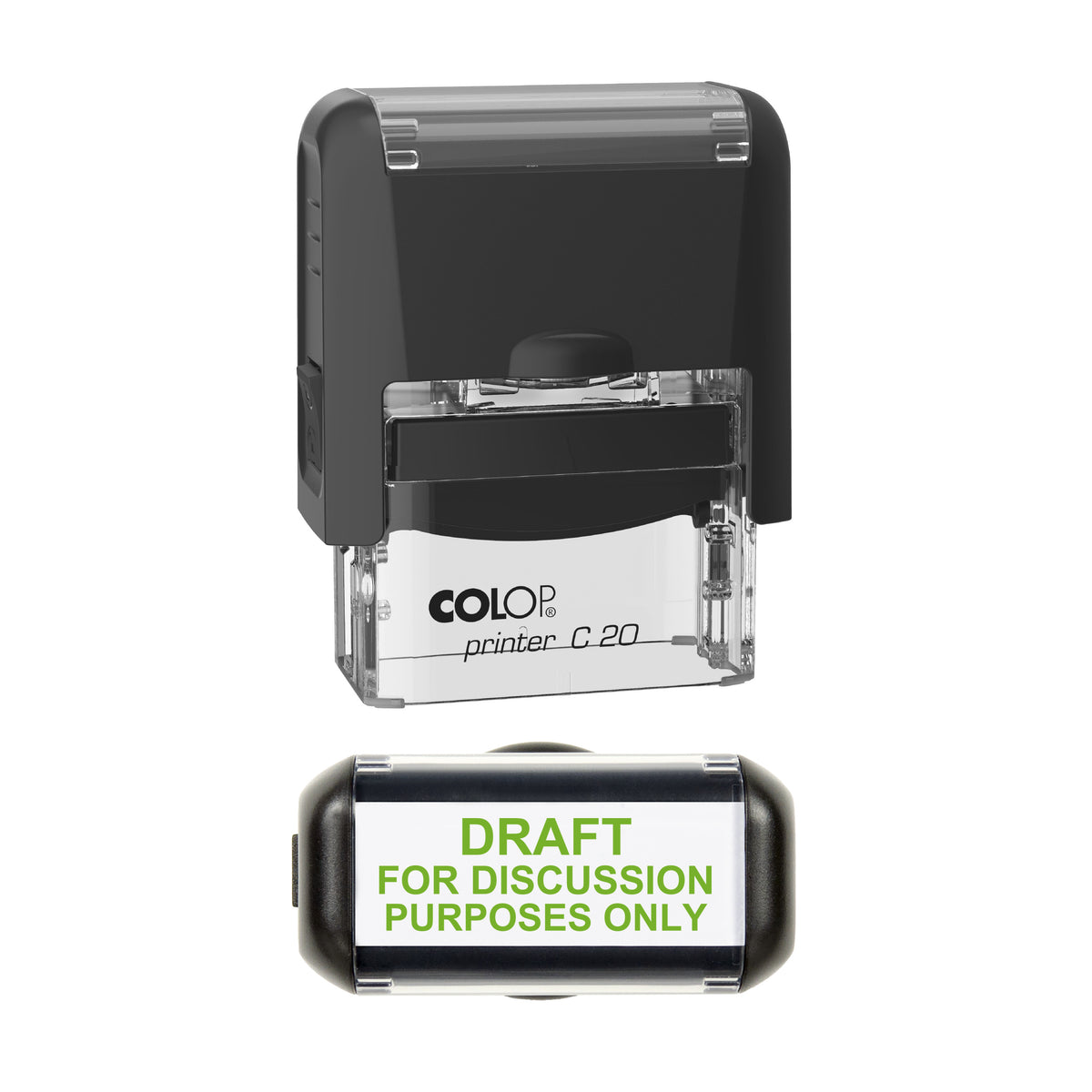 Draft For Discussion Purposes Only Stamp, COLOP C20, 37 x 12mm, light_green ink