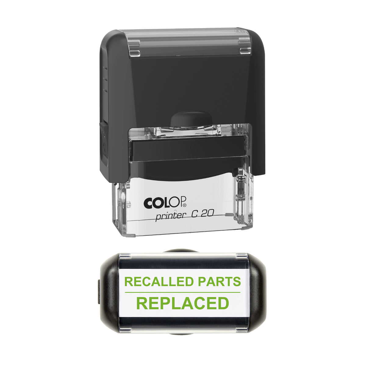 Recalled Parts Replaced Vehicle Service Stamp, COLOP C20, 37 x 12mm, light_green ink