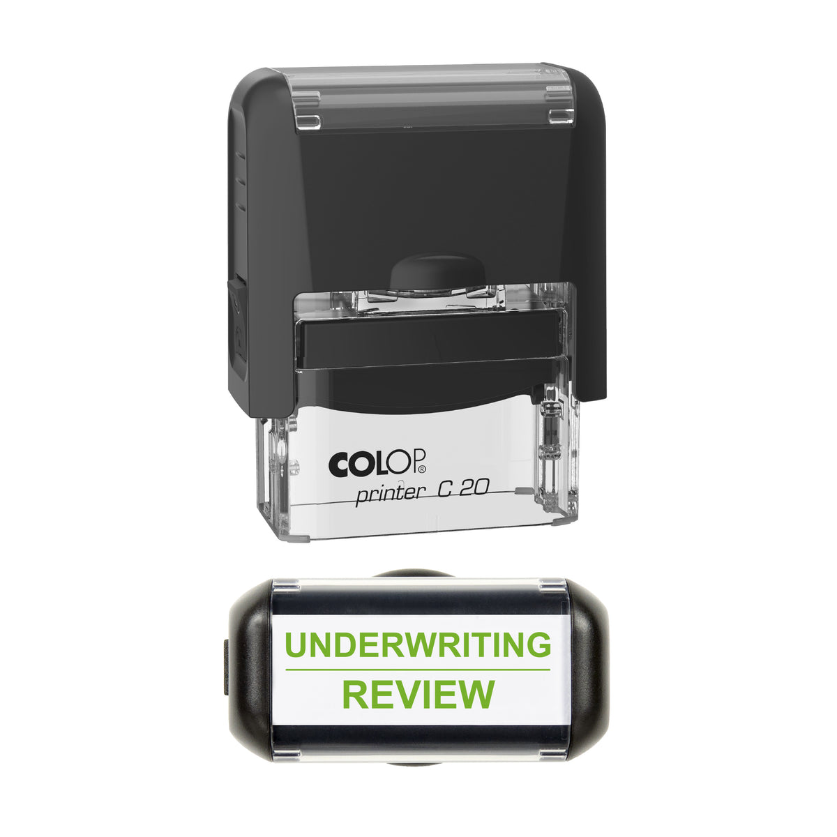 Underwriting Review Stamp, COLOP C20, 37 x 12mm, light_green ink