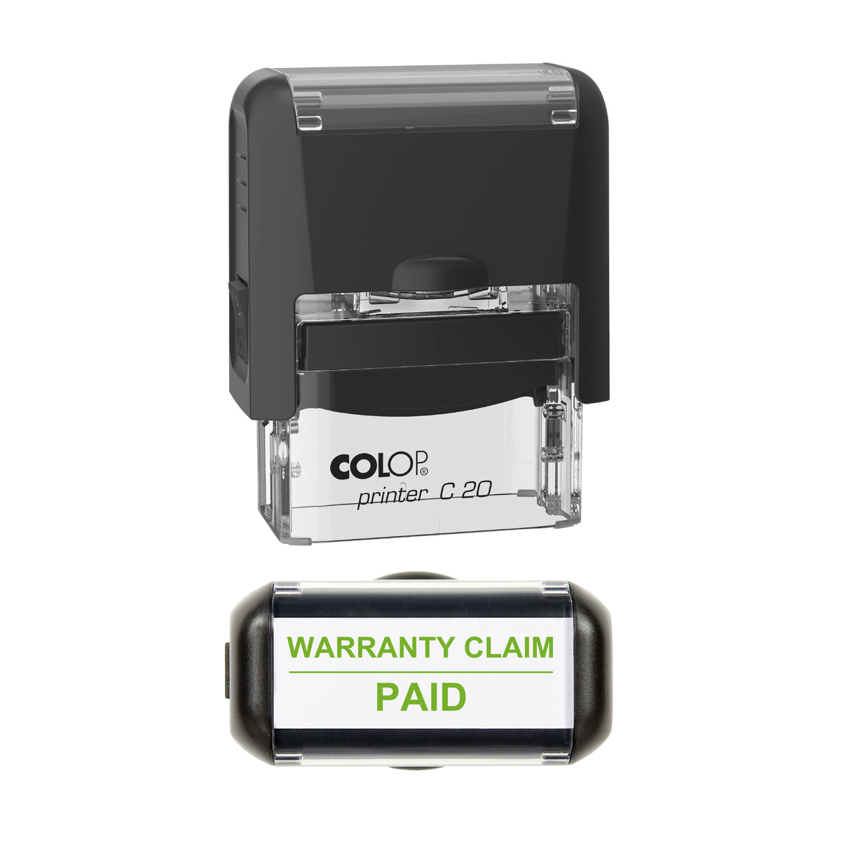 Warranty Claim Paid Vehicle Service Stamp, COLOP C20, 37 x 12mm, light_green ink