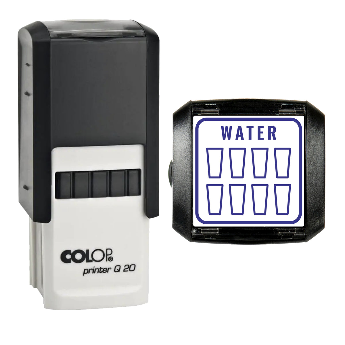 Water Intake Tracker Journal Stamp, COLOP Q20, 20 x 20mm, violet ink