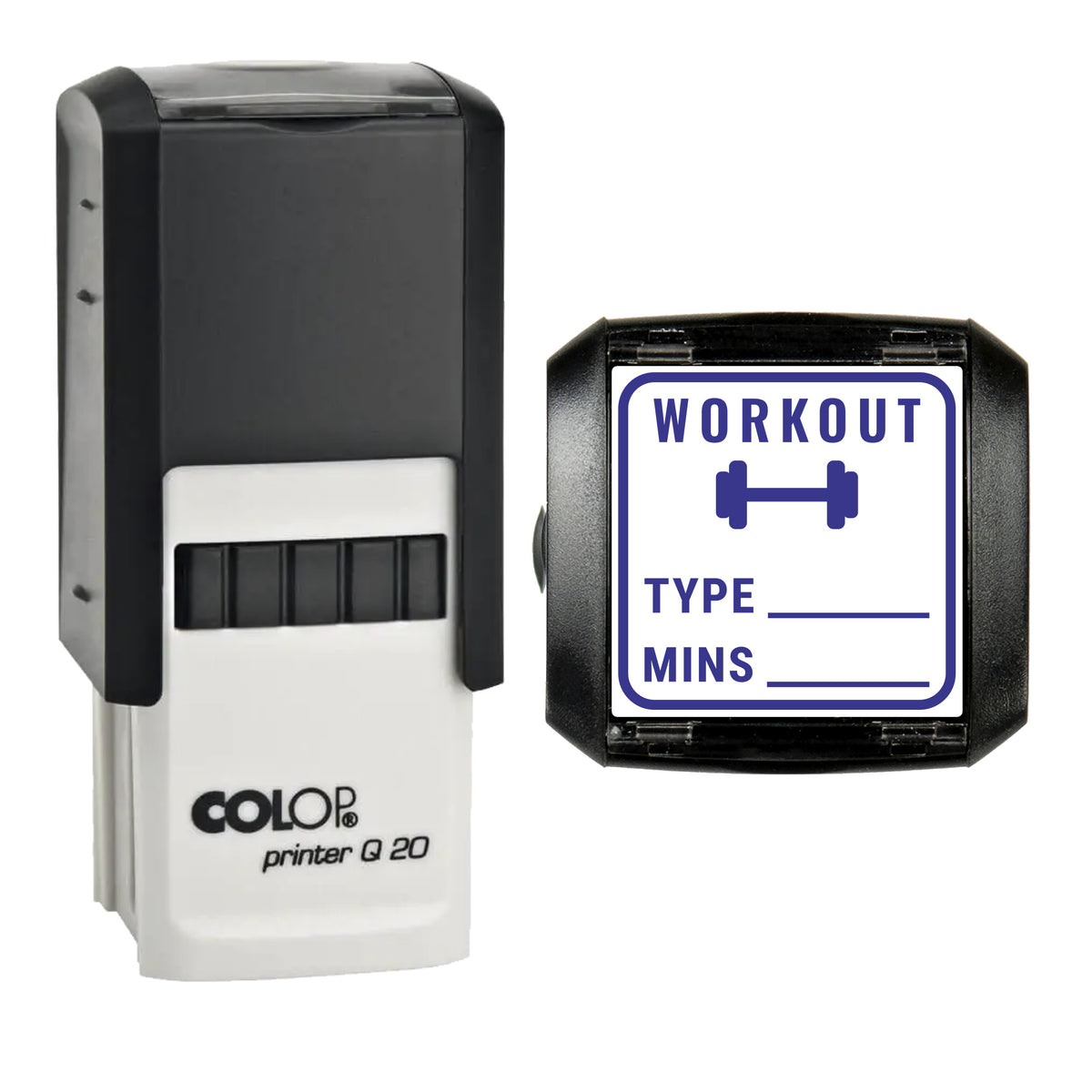 Workout Tracker Journal Stamp, COLOP Q20, 20 x 20mm, violet ink
