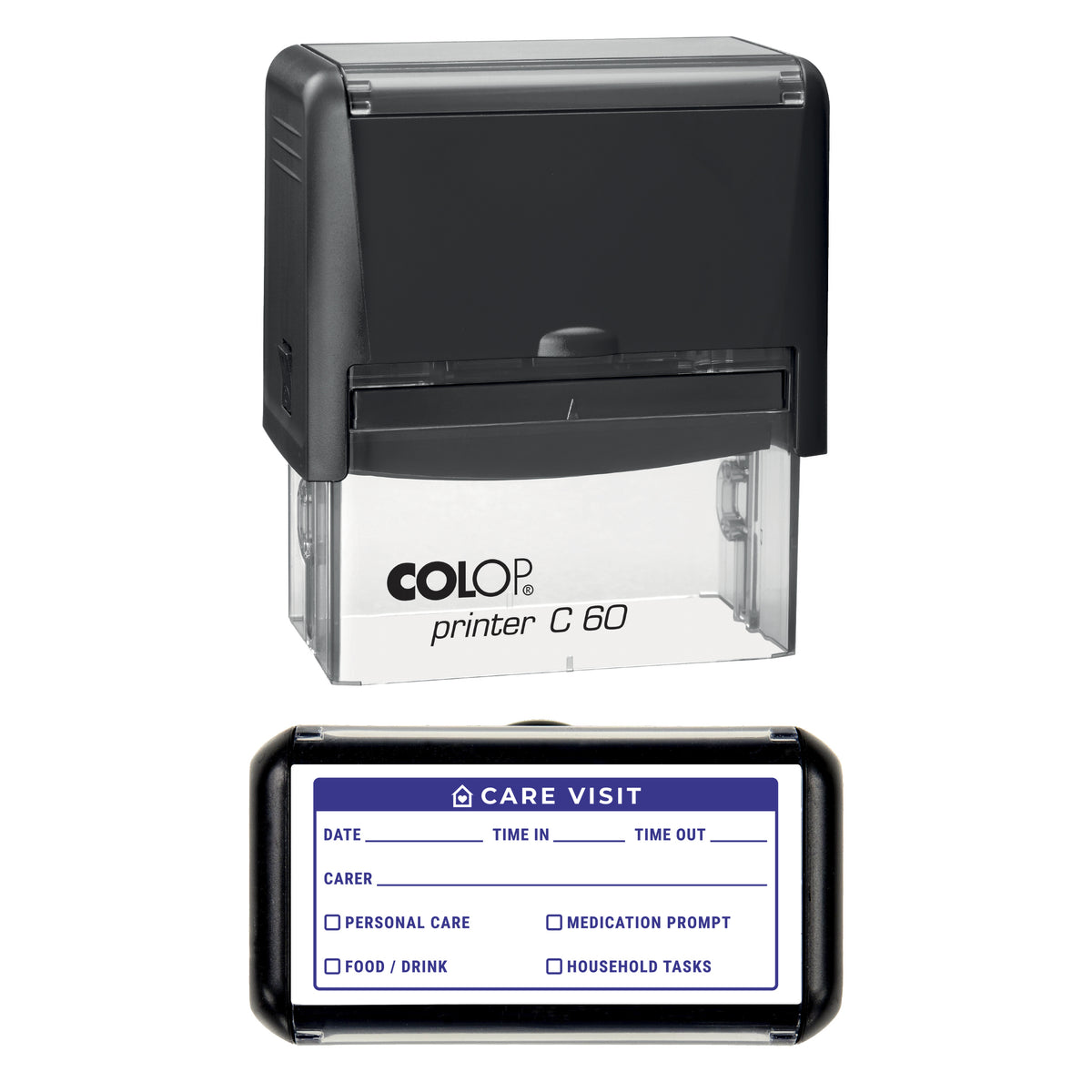Care Visit Record Stamp, COLOP C60, 77 x 36mm, violet ink