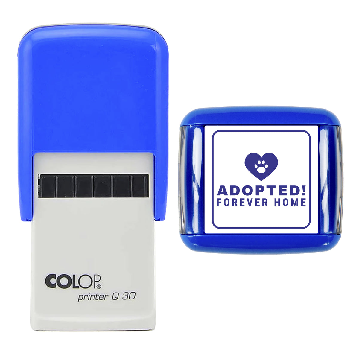 Adopted Forever Home Stamp, COLOP Q30, 30 x 30mm, violet ink
