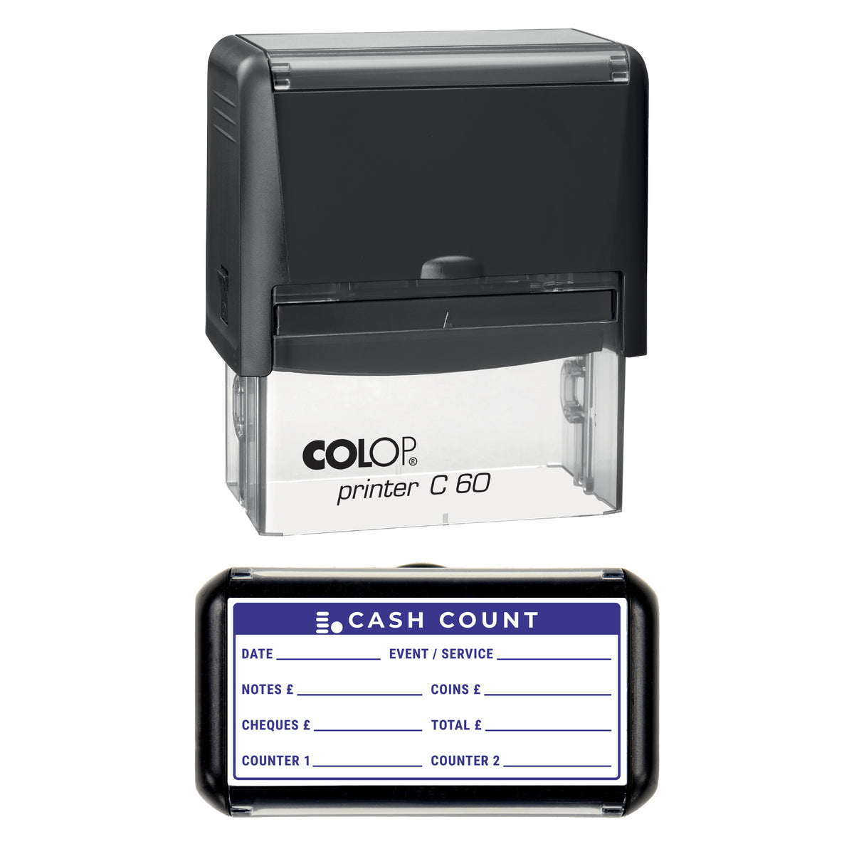 Cash Count Accounts Record Stamp, COLOP C60, 77 x 36mm, violet ink