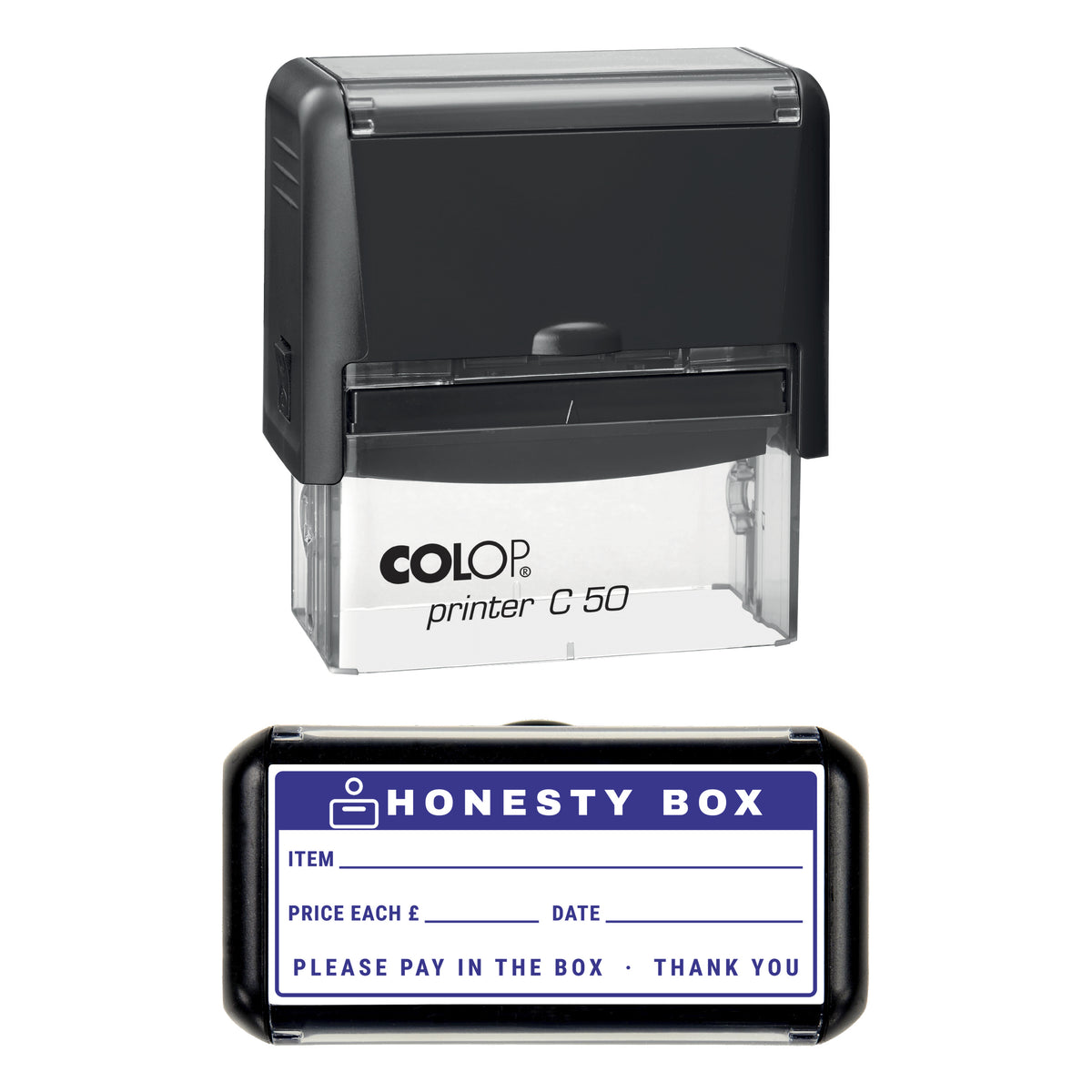 Honesty Box Price Label Stamp, COLOP C50, 70 x 30mm, violet ink