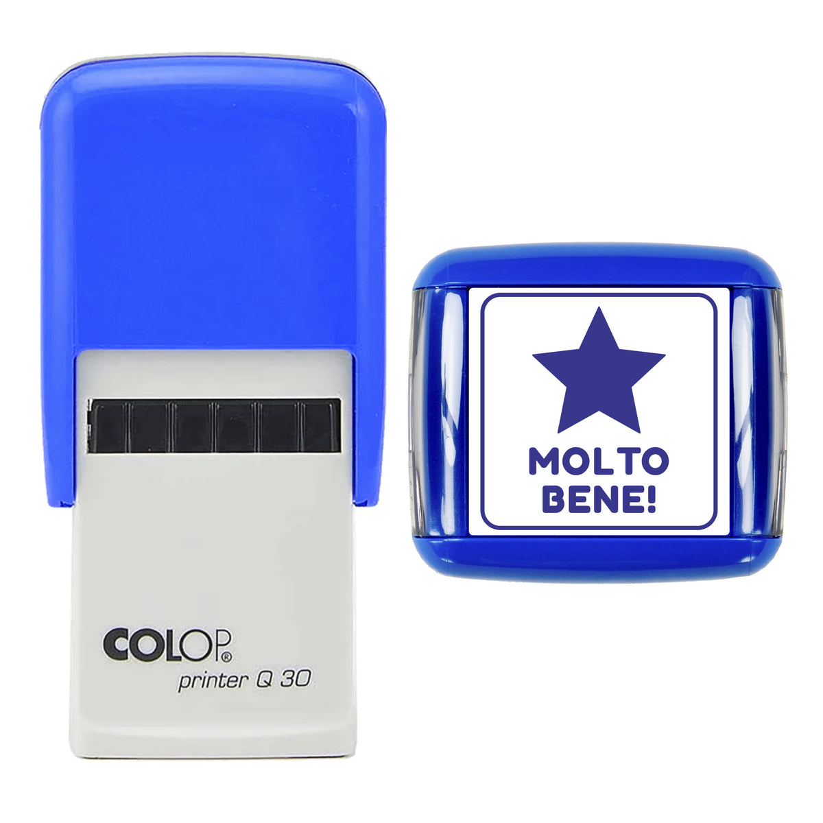 Molto Bene Italian Teacher Stamp, COLOP Q30, 30 x 30mm, violet ink
