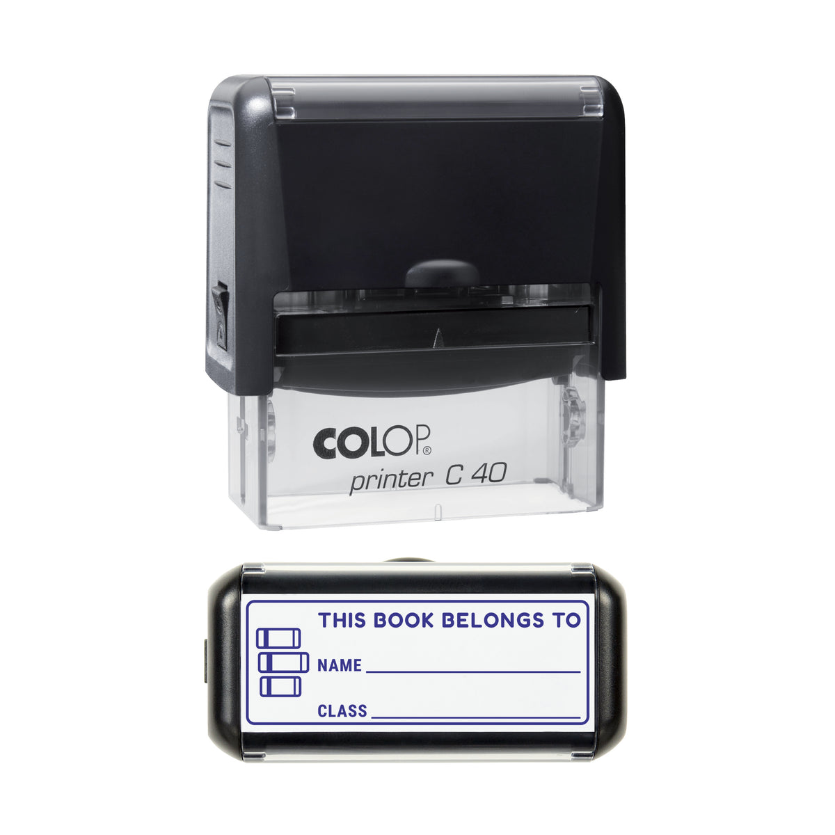 This Book Belongs To Write-In Stamp, COLOP C40, 58 x 22mm, violet ink