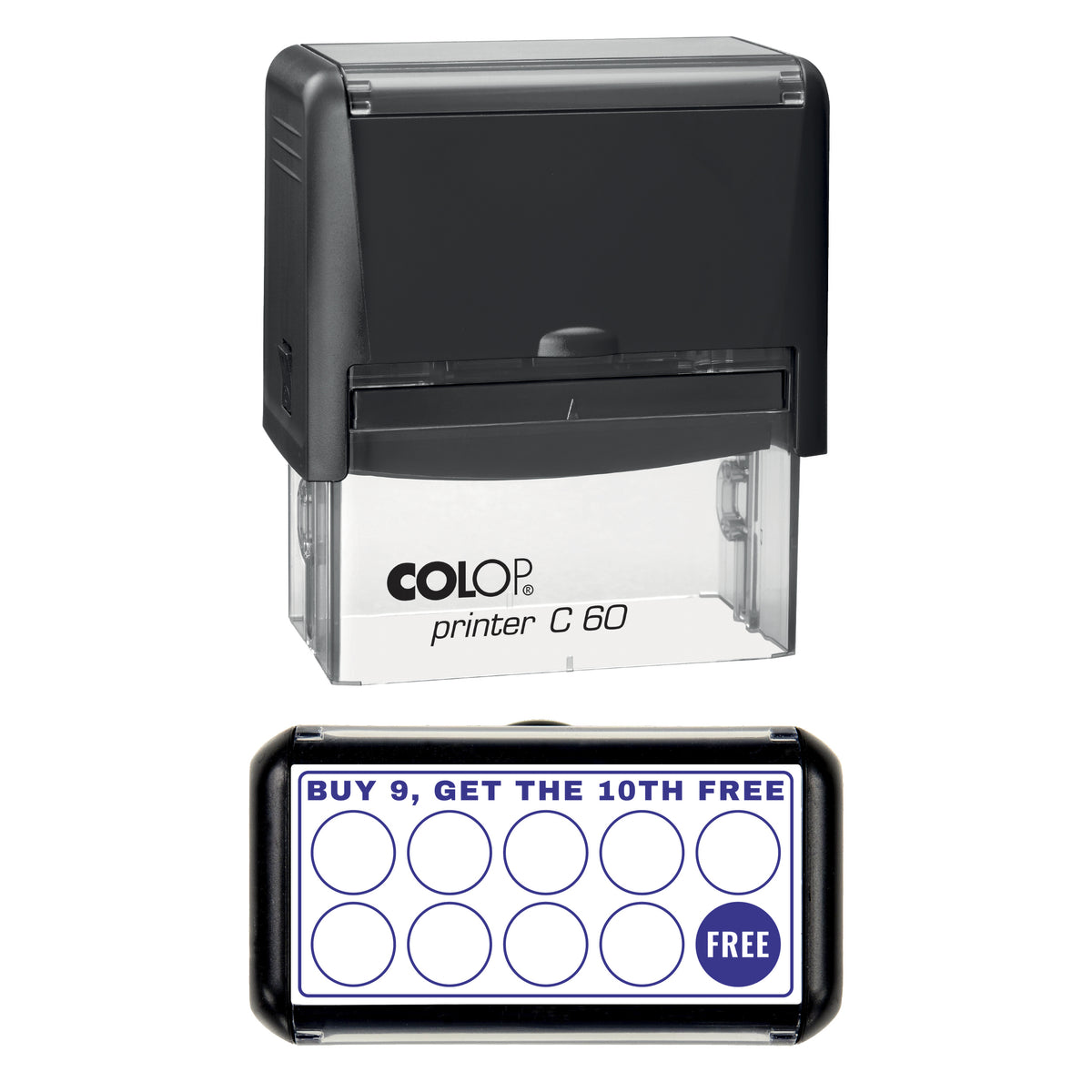 Buy 9 Get the 10th Free Loyalty Card Layout Stamp, COLOP C60, 77 x 36mm, violet ink