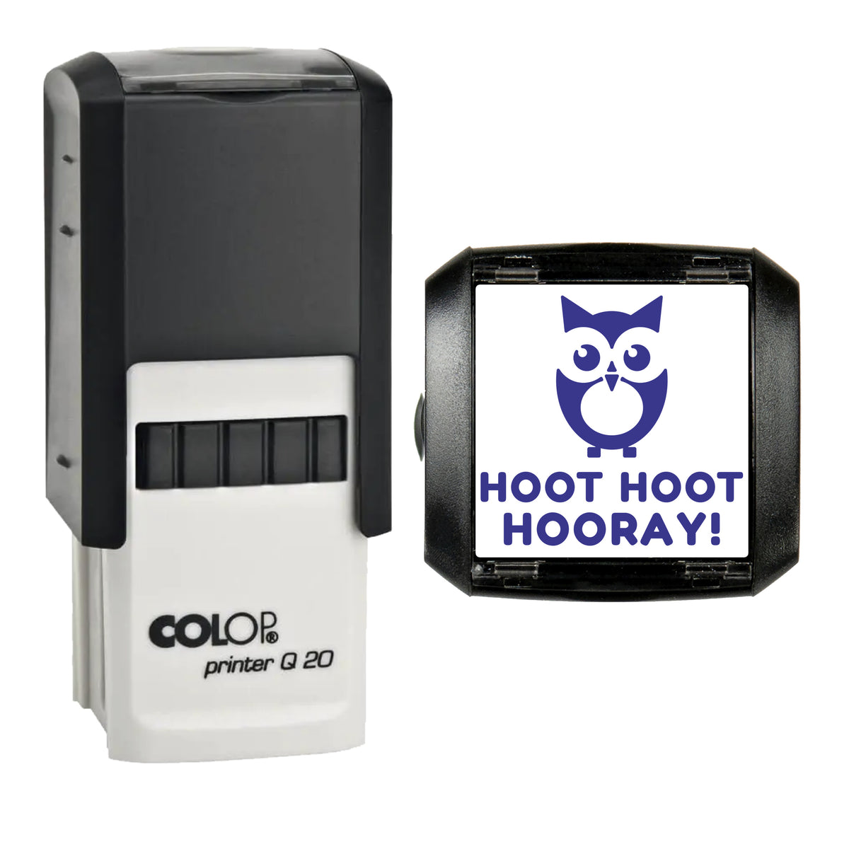 Hoot Hoot Hooray Owl Reward Stamp, COLOP Q20, 20 x 20mm, violet ink