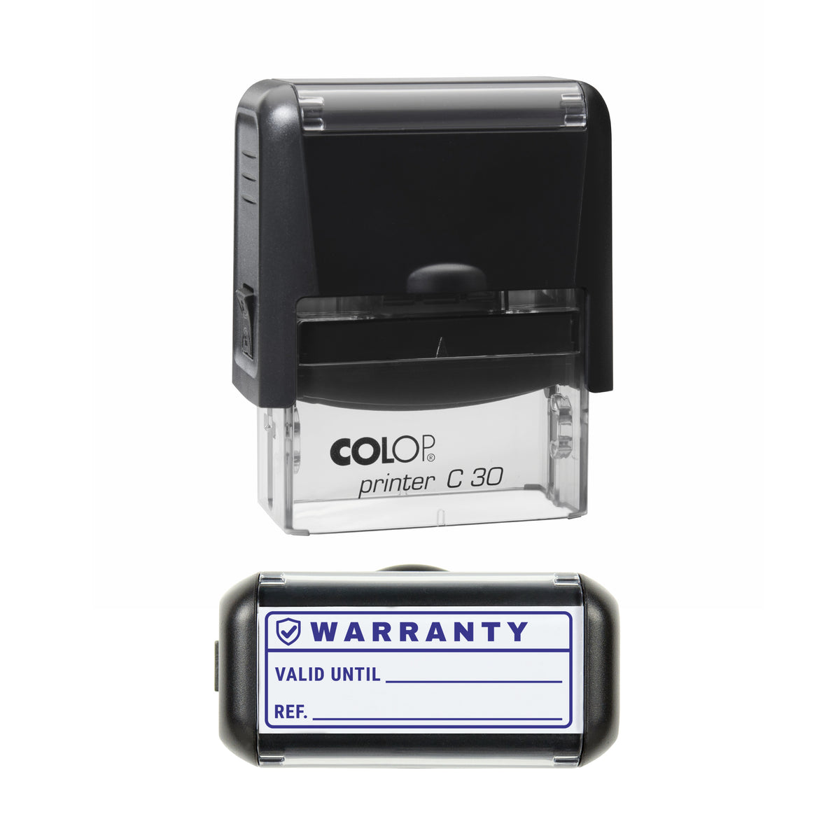 Warranty Valid Until Record Stamp, COLOP C30, 45 x 18mm, violet ink