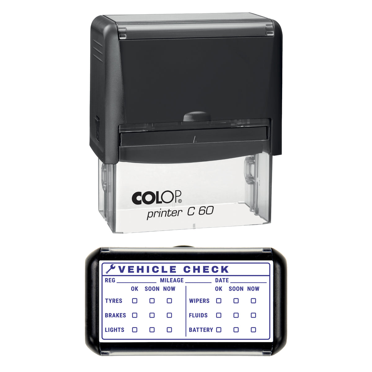 Vehicle Check Record Stamp, COLOP C60, 77 x 36mm, violet ink