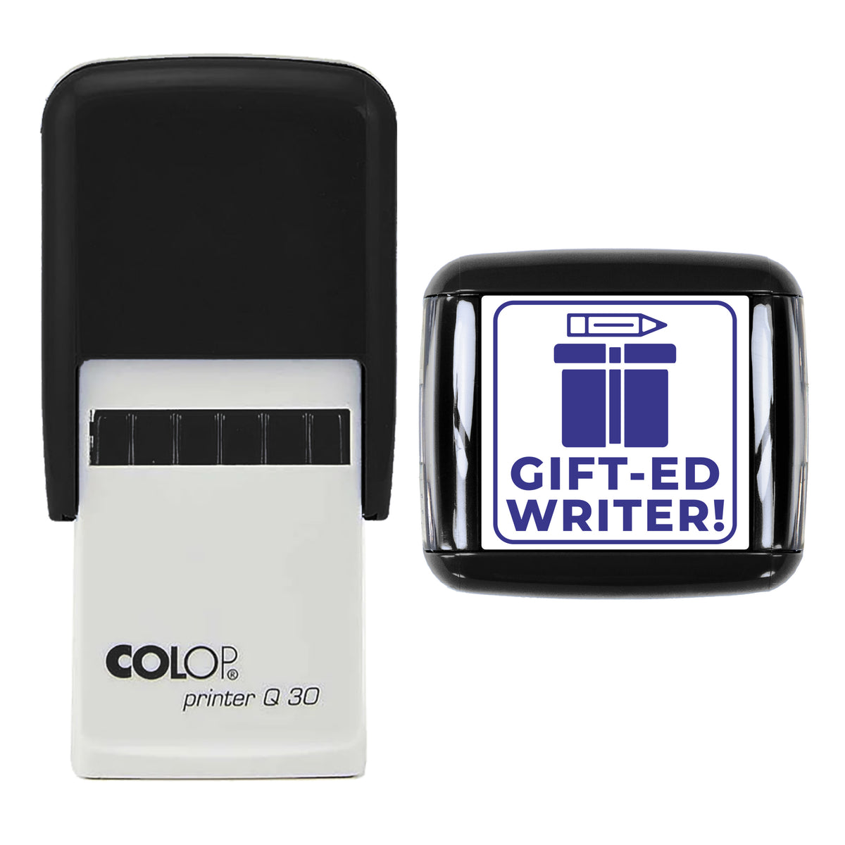 Gift-ed Writer Christmas Reward Stamp, COLOP Q30, 30 x 30mm, violet ink