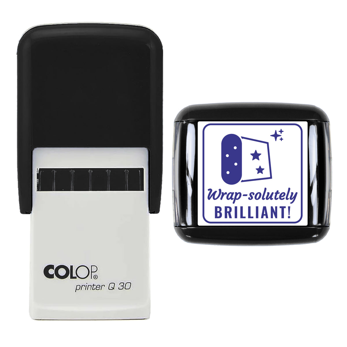 Wrap-solutely Brilliant Christmas Reward Stamp, COLOP Q30, 30 x 30mm, violet ink