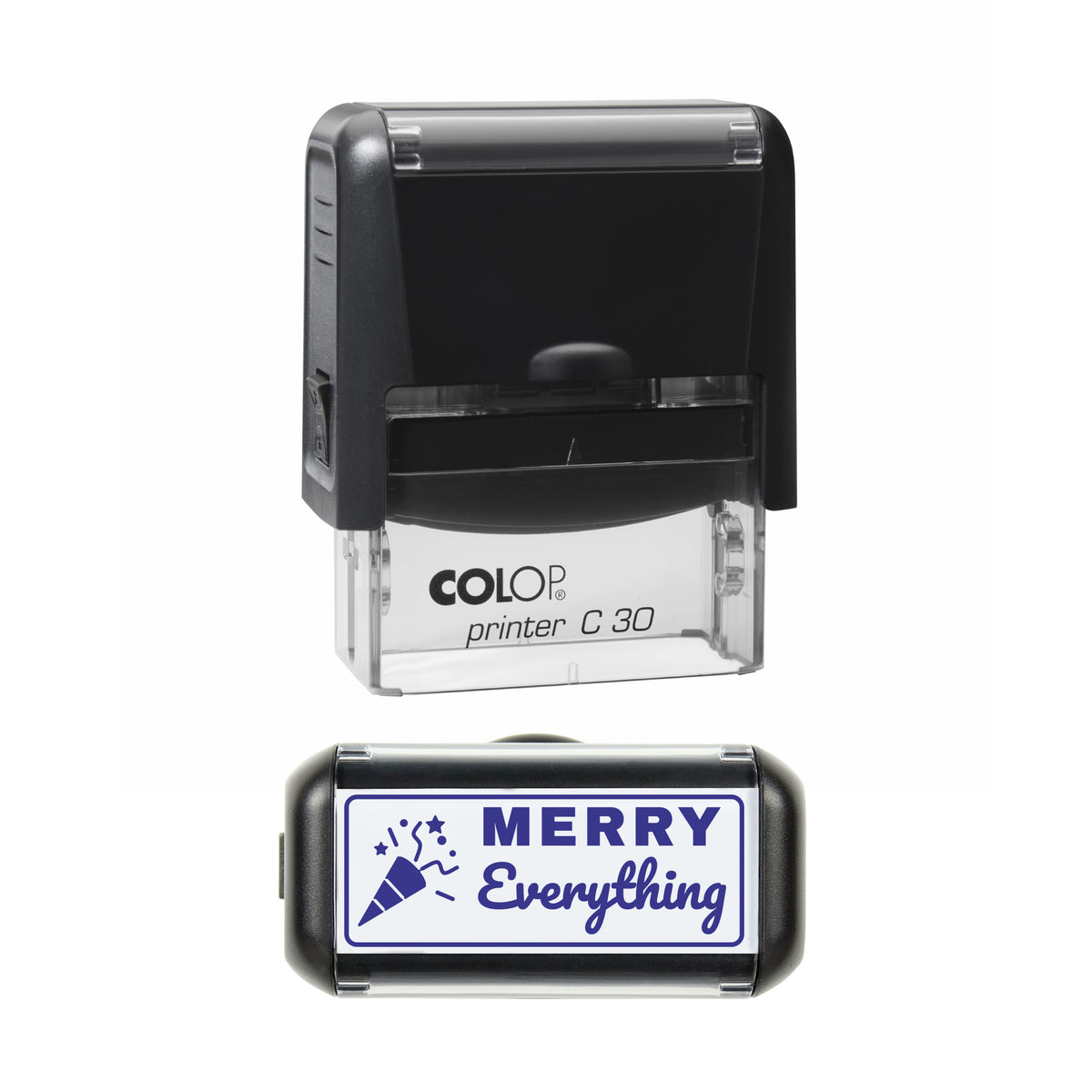 Merry Everything Christmas Greeting Stamp, COLOP C30, 45 x 18mm, violet ink