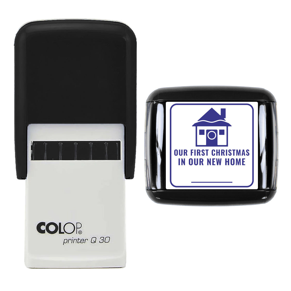 Our First Christmas in Our New Home Stamp, COLOP Q30, 30 x 30mm, violet ink