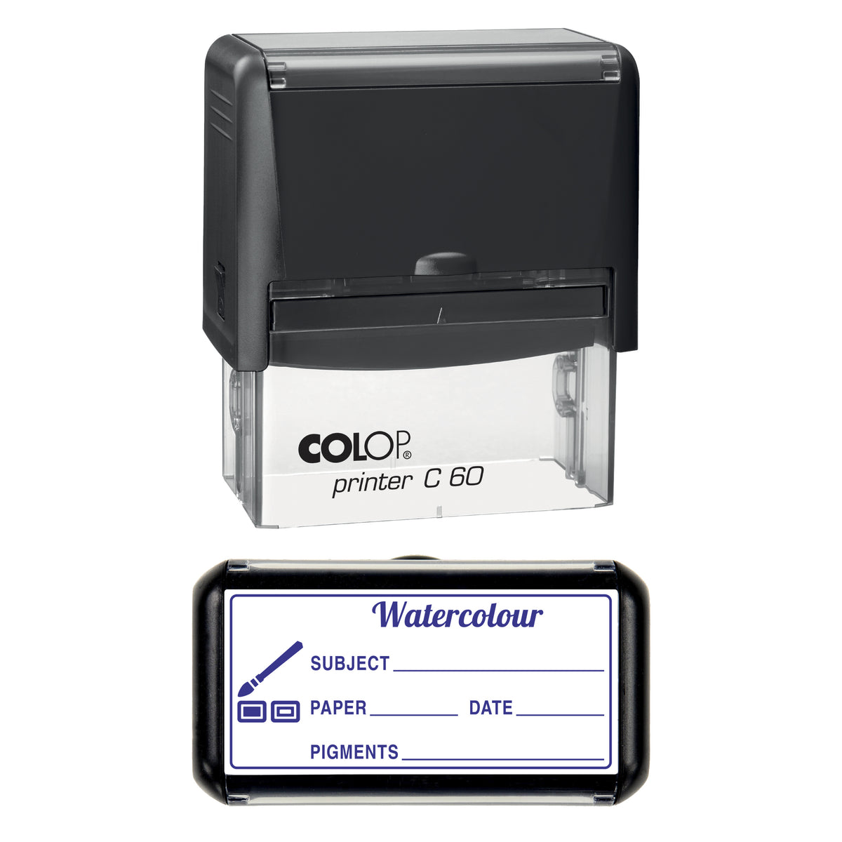 Watercolour Session Log Stamp, COLOP C60, 77 x 36mm, violet ink