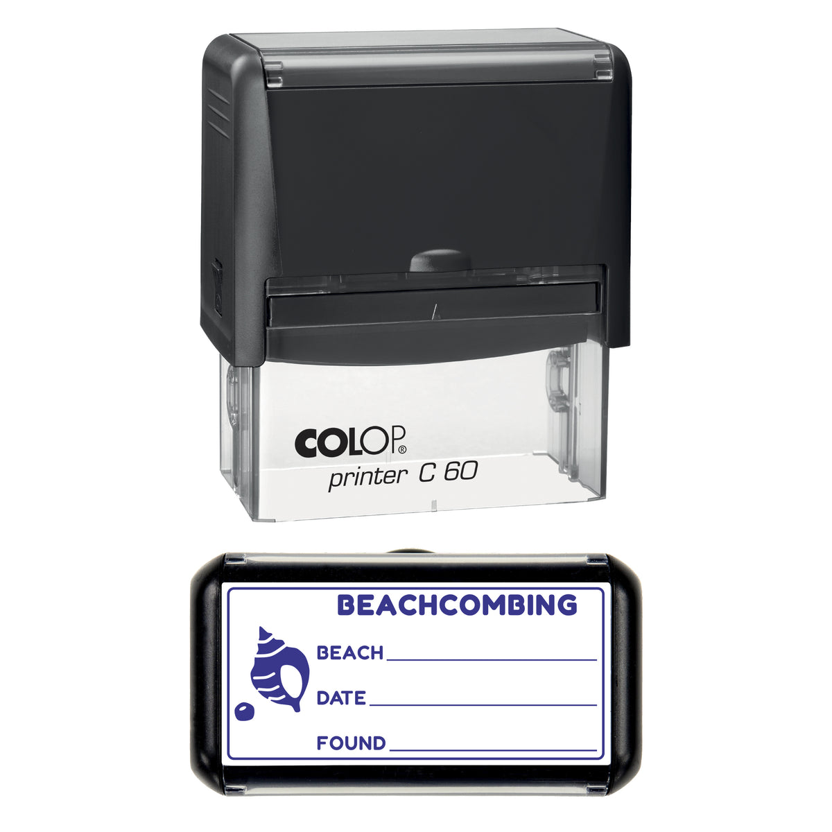 Beachcombing Finds Log Stamp, COLOP C60, 77 x 36mm, violet ink