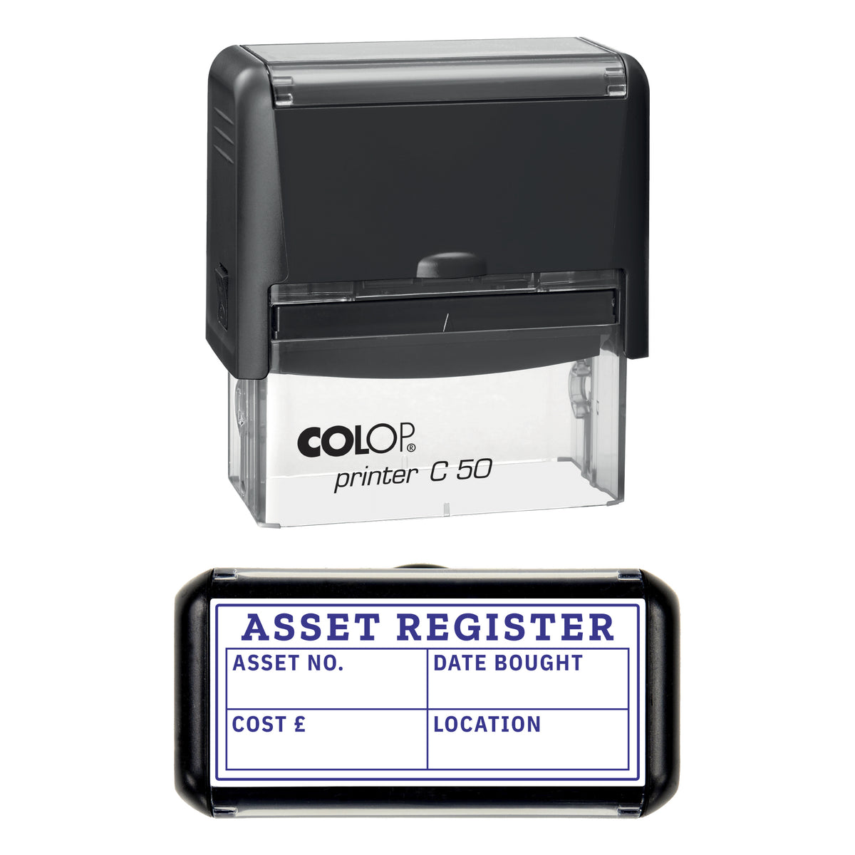 Asset Register Stamp, COLOP C50, 70 x 30mm, violet ink