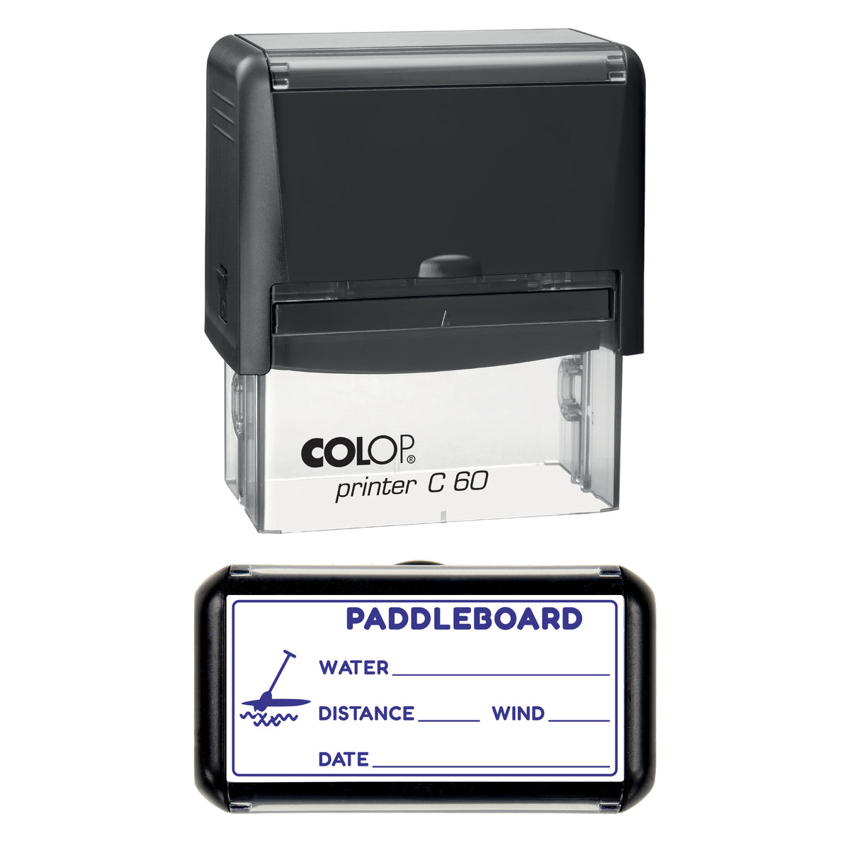 Paddleboard Outing Log Stamp, COLOP C60, 77 x 36mm, violet ink