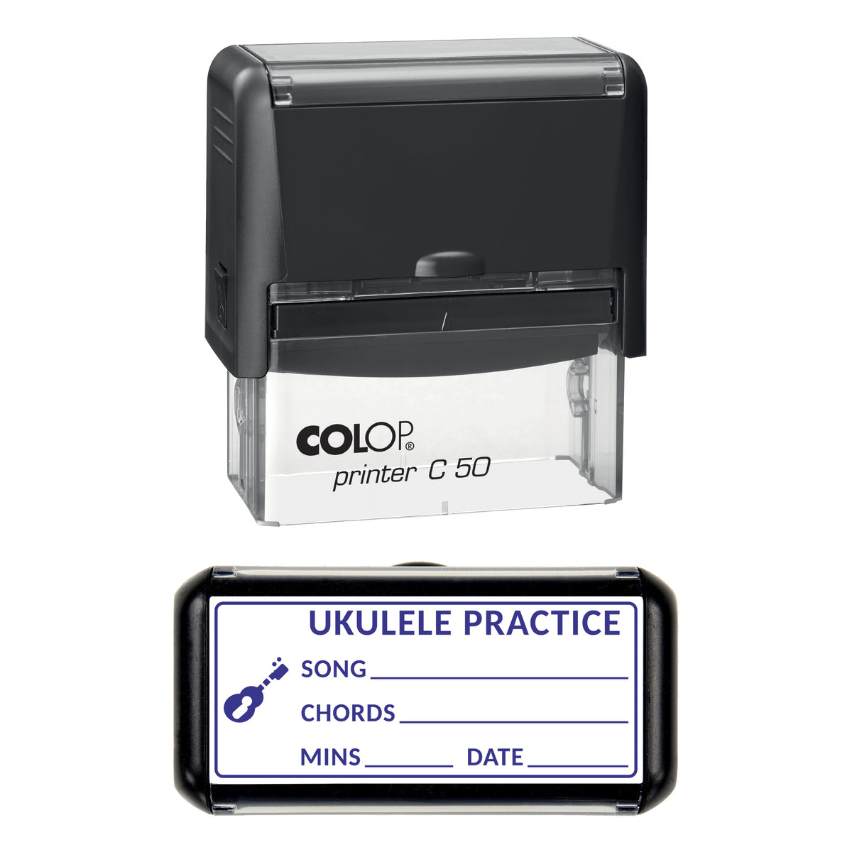 Ukulele Practice Log Stamp, COLOP C50, 70 x 30mm, violet ink