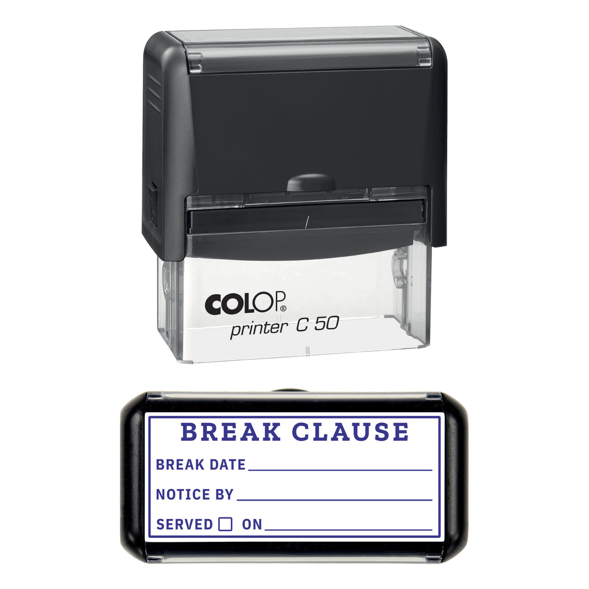 Break Clause Stamp, COLOP C50, 70 x 30mm, violet ink
