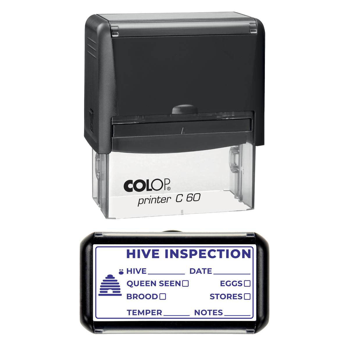Hive Inspection Record Stamp, COLOP C60, 77 x 36mm, violet ink
