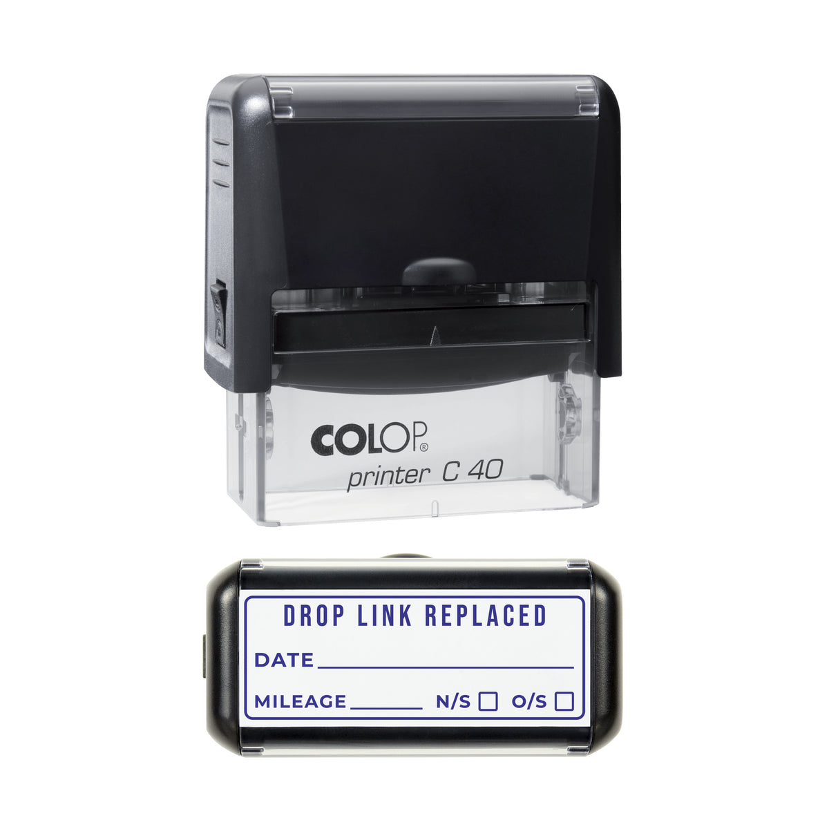 Drop Link Replaced Stamp, COLOP C40, 58 x 22mm, violet ink