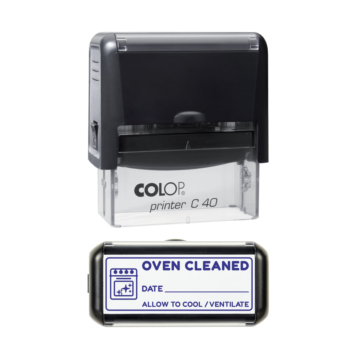 Oven Cleaned Record Stamp, COLOP C40, 58 x 22mm, violet ink