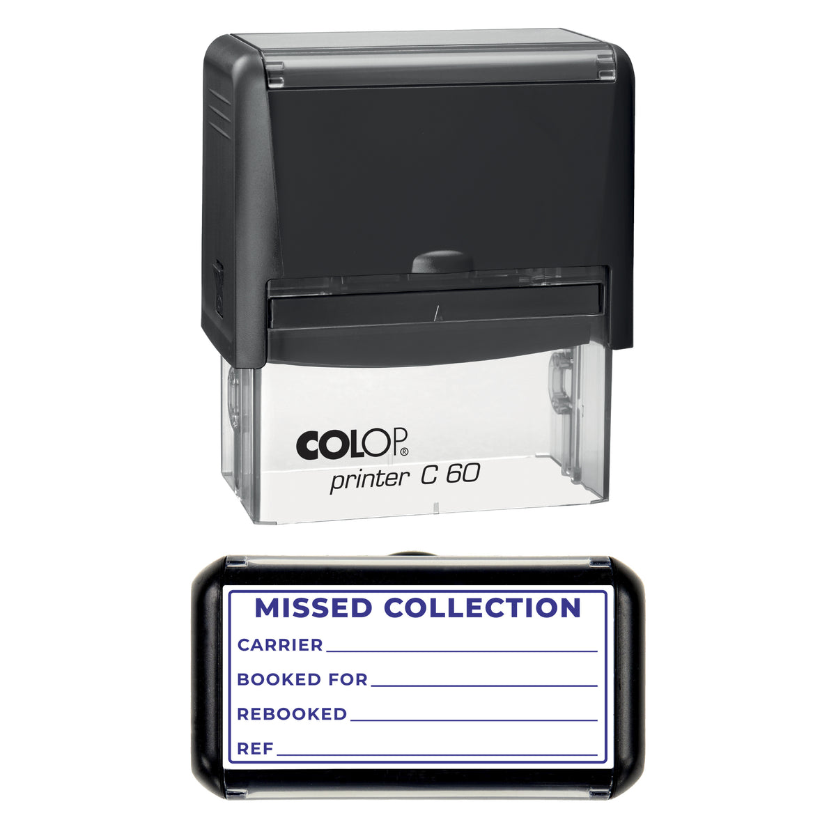 Missed Collection Stamp, COLOP C60, 77 x 36mm, violet ink