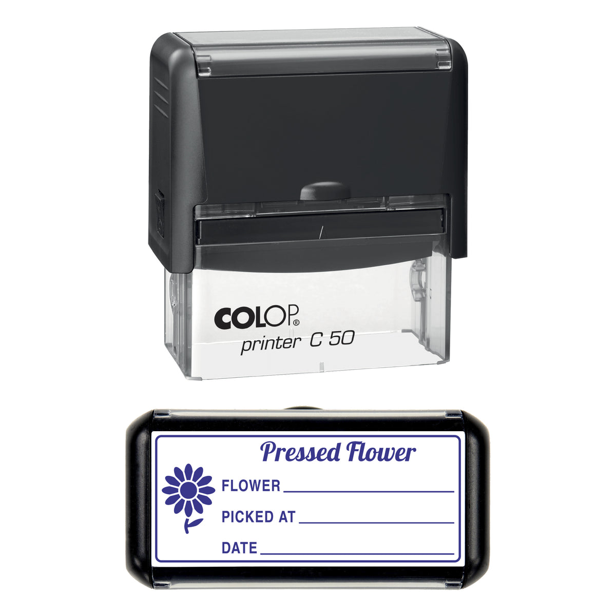 Pressed Flower Record Stamp, COLOP C50, 70 x 30mm, violet ink